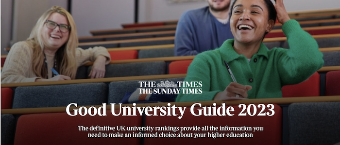 Banner image with two female and one male student sitting in a lecture theatre