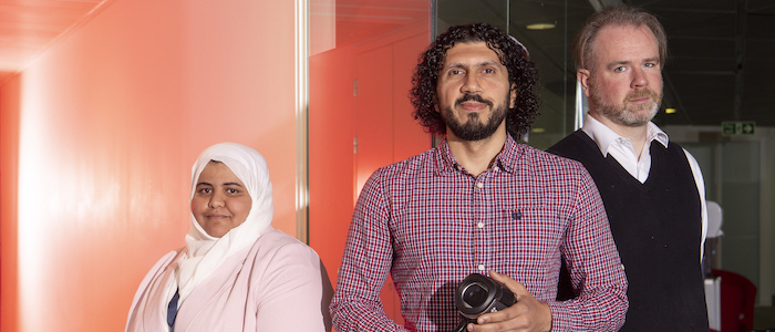 The ThermoSecure team (l-r Ms Norah Alotaibi, Dr Mohamed Khamis and Dr John Williamson) pose for a group photo