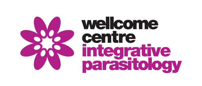 The WCIP logo against a white background. The words 'Wellcome' and 'centre' are bacl text and 'integrative' and 'parasitology' are in purple. 