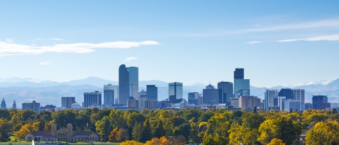 Panoramic view of Denver skyline at noon