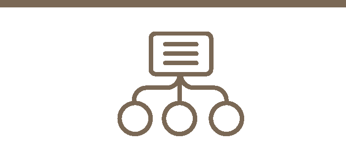 Icon showing a box with three circles feeding into it