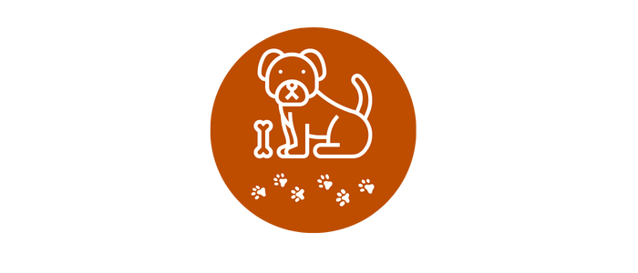 Dog with bone and pawprints icon