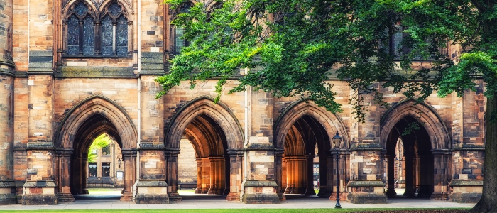 Picture of the tree and cloister of the Gilbert Scott building's East Quadrant