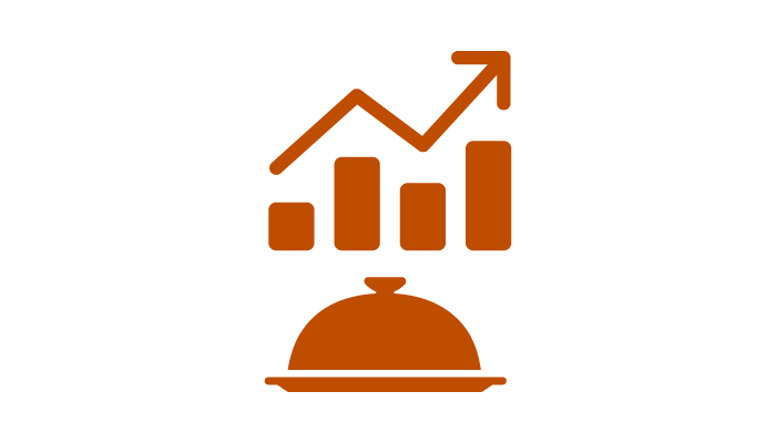 Icon of a food platter and a bar chart showing incremental increases