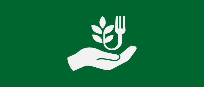 Icon of a hand holding a fork that bends into a stem and leaf