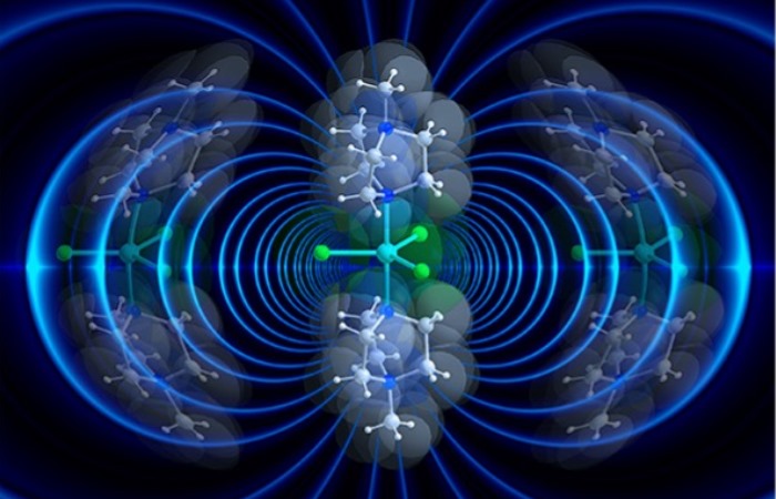 a cartoon of a molecule generating a magnetic field