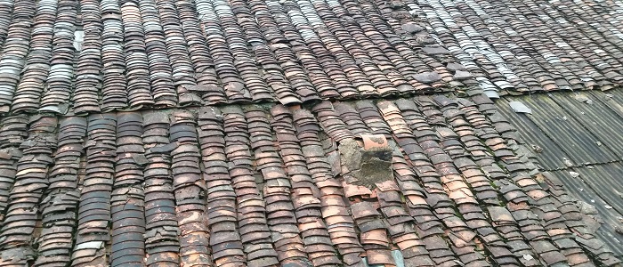 Roof tiles with some missing 