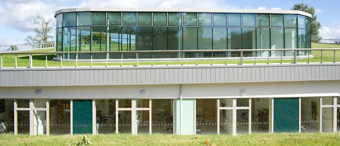 A close up view of windows on the Small Animal Hospital