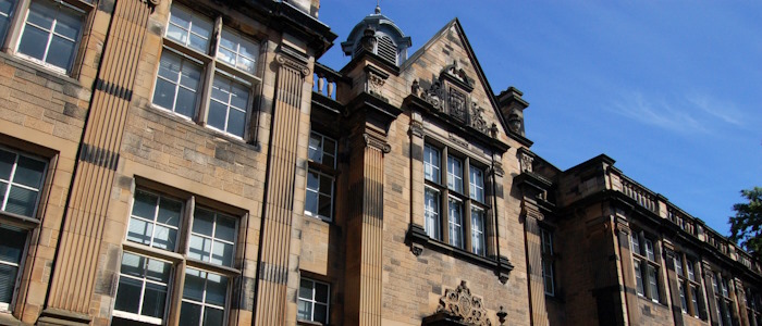 The outside of the Kelvn Building looking up