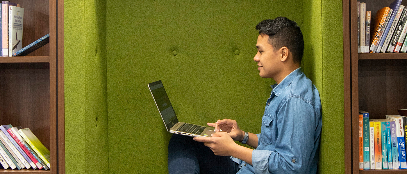 Media student in library