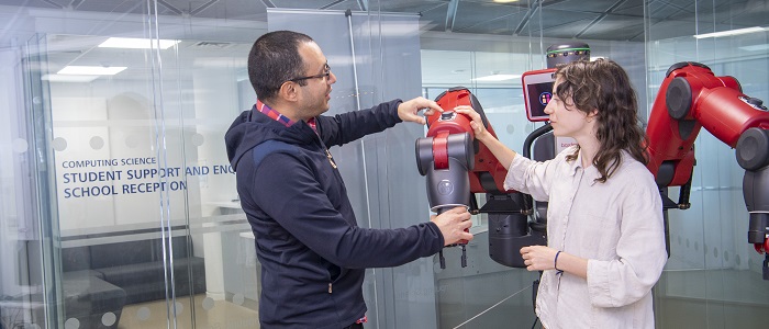 Students with robot